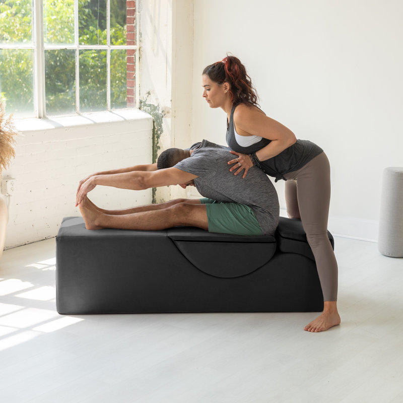 Kami Convertible Chaise Bed Bench for Yoga Massage 2 in 1 Ottoman with Yoga Lounge Chair Latitude Run Fabric Black Velvet